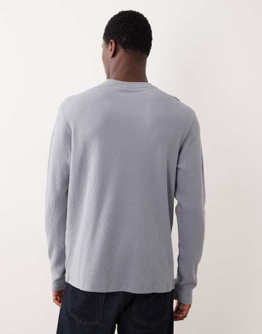 ASOS DESIGN - Regular-fit T-shirt met lange mouwen en wafelstructuur in grijs, 3 van 5