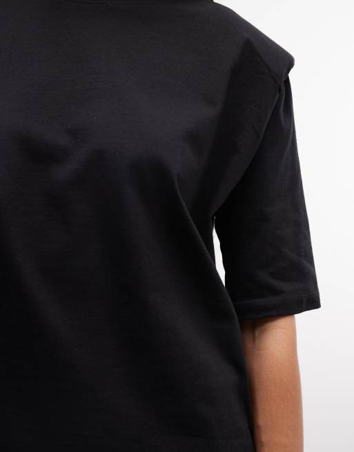 ASOS DESIGN - Regular-fit T-shirt met scherpe schoudervullingen in zwart, 3 van 4