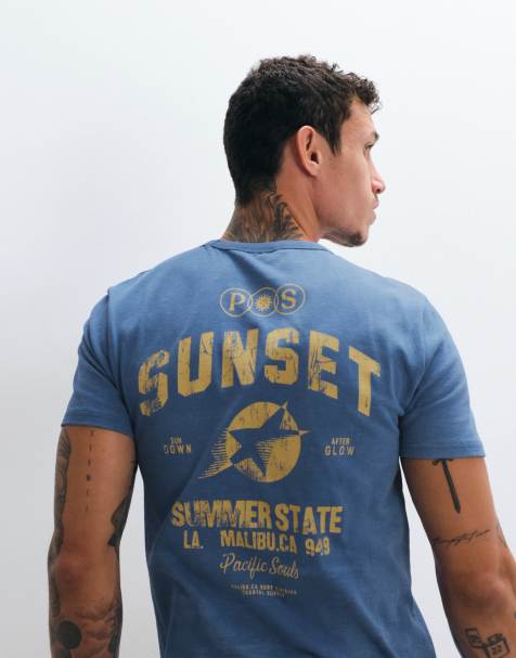 ASOS DESIGN - Regular-fit T-shirt met tekstprint in marineblauw met wassing - view 1