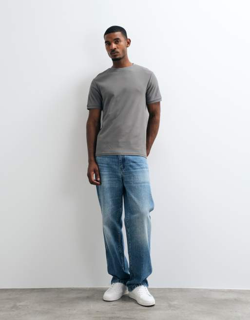 ASOS DESIGN - Regular-fit T-shirt met textuur in antracietgrijs, 3 van 5