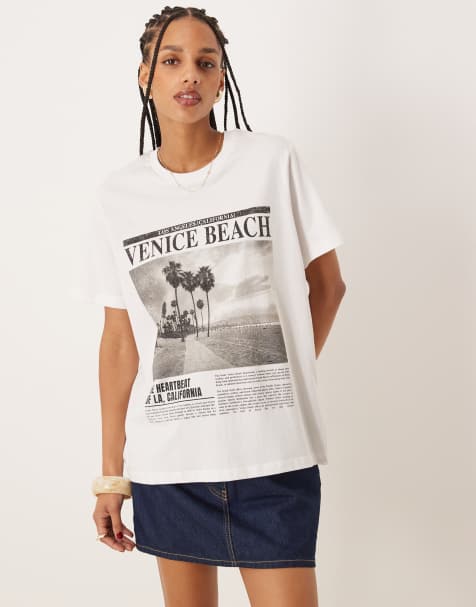 ASOS DESIGN - Regular-fit T-shirt met Venice Beach-fotoprint in wit - view 1