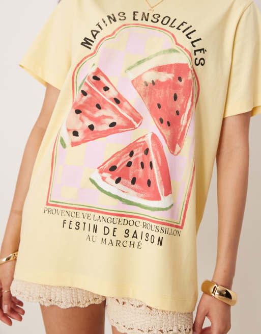 ASOS DESIGN - Regular-fit T-shirt met watermeloenprint in lichtgeel, 4 van 4