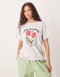 [ASOS DESIGN] ASOS DESIGN regular fit t-shirt with amsterdam tulip graphic in ice marl-Grey L Ice Marl