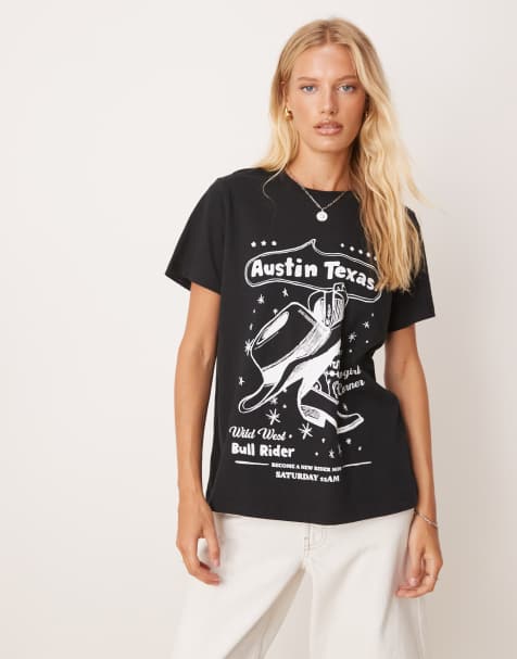ASOS DESIGN regular fit t-shirt with austin texas cowboy graphic in black - view 1