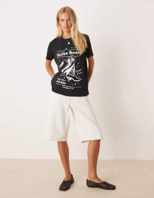 Asos Design Regular Fit T-shirt With Austin Texas Cowboy Graphic In Black