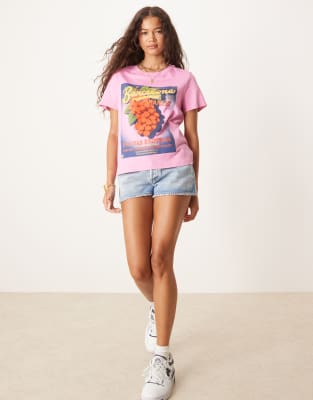 Asos Design Regular Fit T-shirt With Barcelona Fruit Graphic In Pink