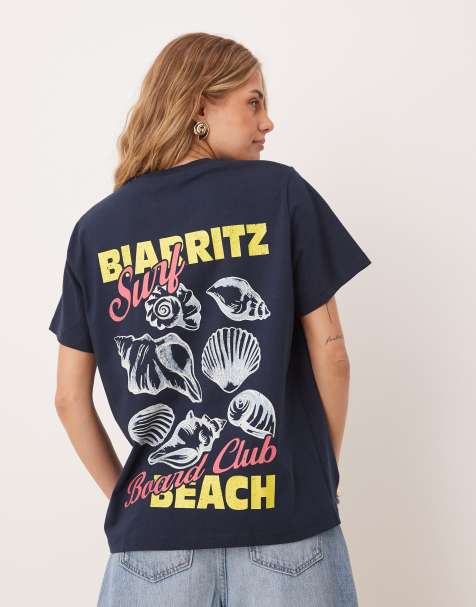 ASOS DESIGN regular fit t-shirt with biarritz shell graphic in navy - view 1