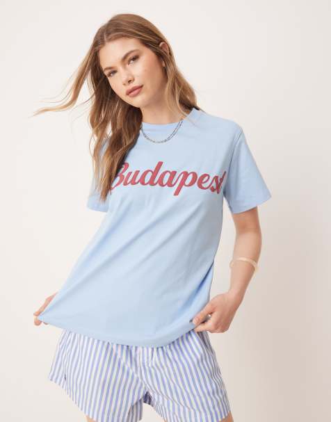 ASOS DESIGN regular fit T-shirt with budapest graphic in blue - view 1