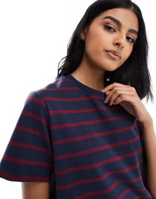Asos Design Regular Fit T-shirt With Burgundy And Navy Stripe Design-multi In Multi