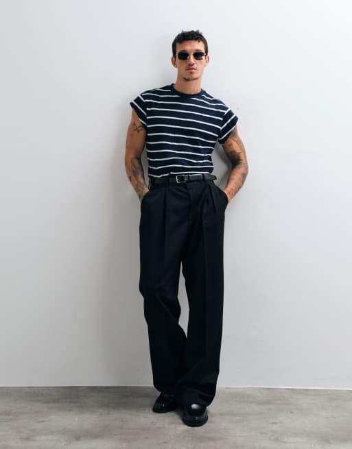 ASOS DESIGN regular fit t-shirt with cap sleeve in navy and white stripe, 3 of 5
