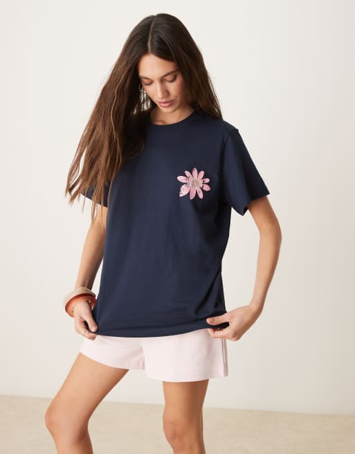 ASOS DESIGN regular fit t-shirt with como italy floral print in navy