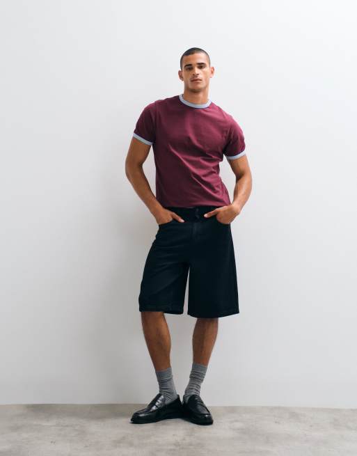ASOS DESIGN regular fit t-shirt with contrast ringer in burgundy, 3 of 5