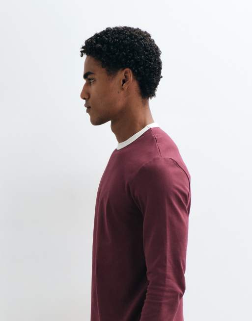 ASOS DESIGN regular fit t-shirt with contrast ringer in burgundy, 4 of 5