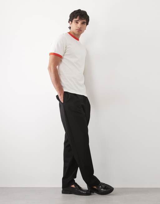 ASOS DESIGN regular fit T-shirt with contrast ringer in cream and red, 3 of 5