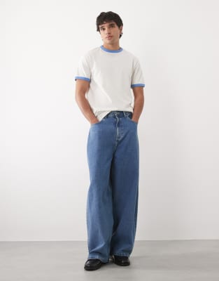Asos Design Regular Fit T-shirt With Contrast Ringer In White
