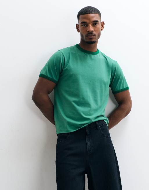 ASOS DESIGN regular fit t-shirt with contrast ringer in green, 3 of 5