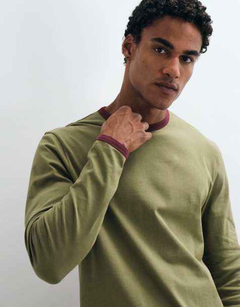 ASOS DESIGN regular fit t-shirt with contrast ringer in khaki - view 1