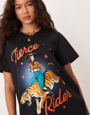 Asos Design Regular Fit T-shirt With Cowgirl Tiger Graphic In Black