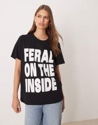 Asos Design Regular Fit T-shirt With Feral Slogan Graphic In Black