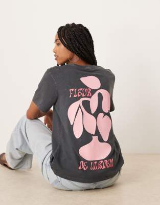 Asos Design Regular Fit T-shirt With Floral Art Graphic In Gray