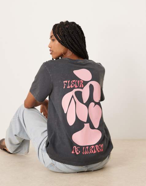ASOS DESIGN regular fit t-shirt with floral art graphic in washed charcoal - view 1