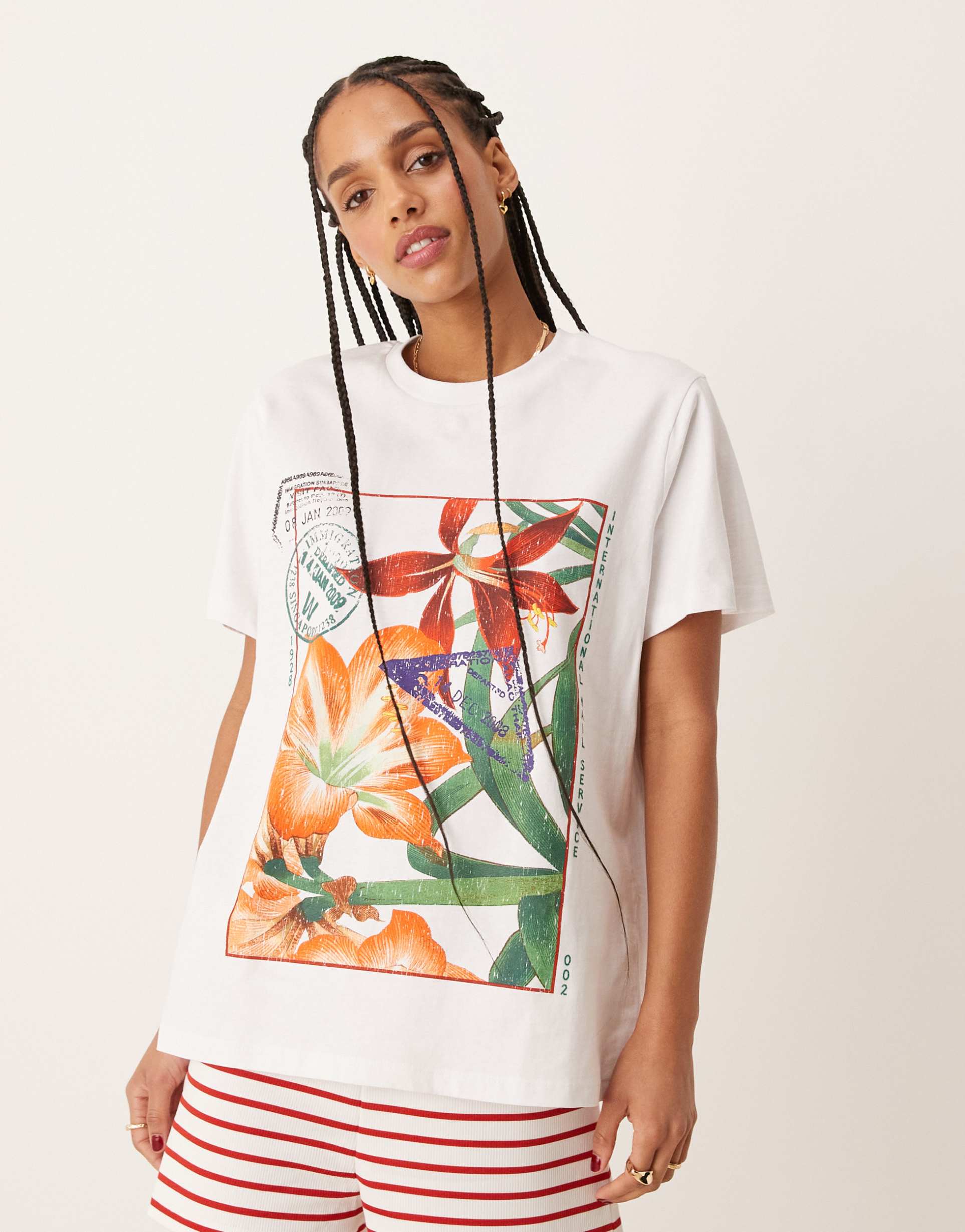asos design regular fit t-shirt with floral stamp graphic in white