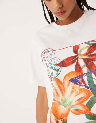 Asos Design Regular Fit T-shirt With Floral Stamp Graphic In White