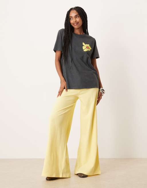 ASOS DESIGN regular fit t-shirt with flower market art graphic in washed charcoal