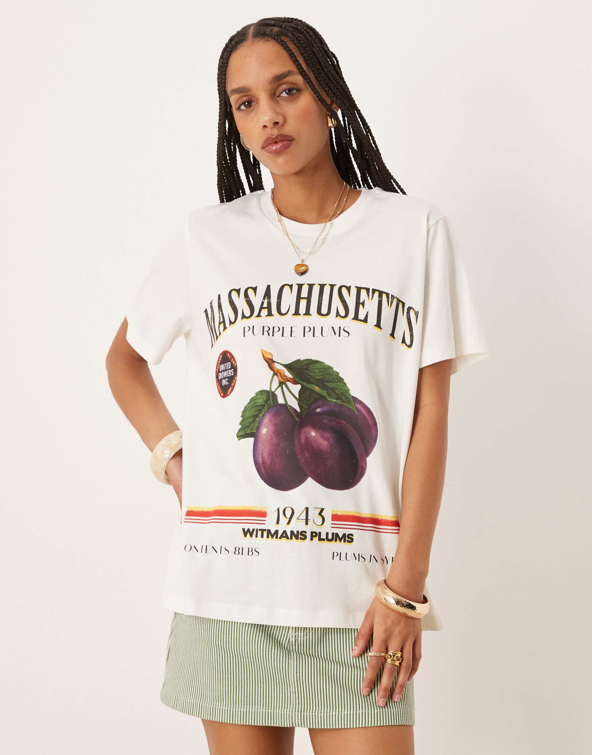 asos design regular fit t-shirt with fruit graphic in cream