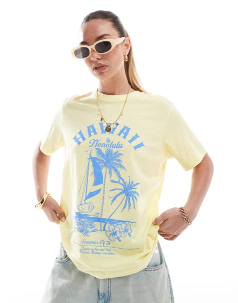 ASOS DESIGN regular fit t-shirt with Hawaii graphic in yellow - view 1