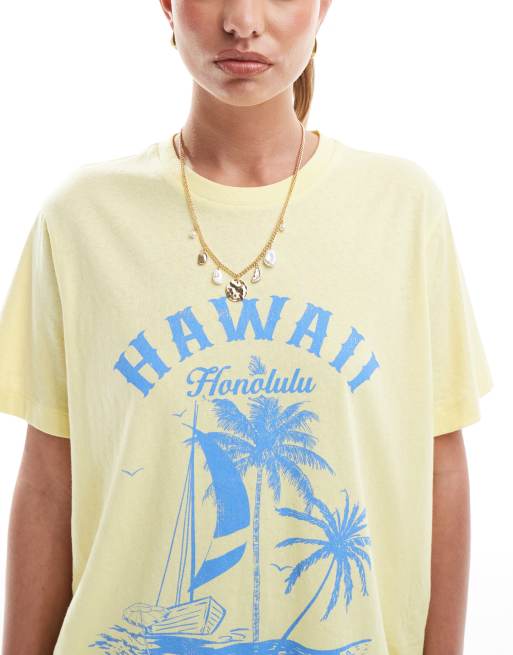 ASOS DESIGN regular fit t-shirt with Hawaii graphic in yellow, 3 of 4