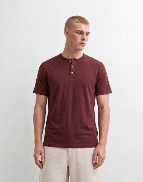 ASOS DESIGN regular fit t-shirt with henley neck in brown texture - view 1