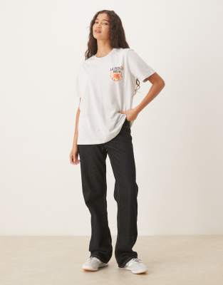 Asos Design Regular Fit T-shirt With Italy Flower Graphic In Gray