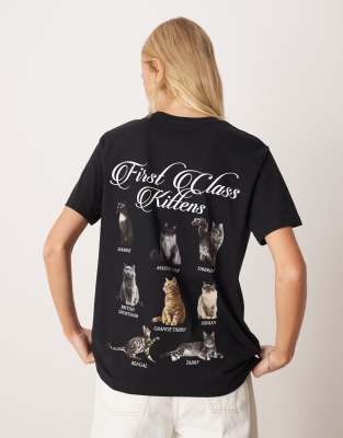 Asos Design Regular Fit T-shirt With Kitten Graphic In Black