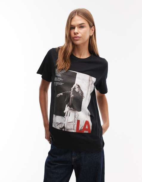 ASOS DESIGN regular fit t-shirt with LA magazine graphic in black - view 1
