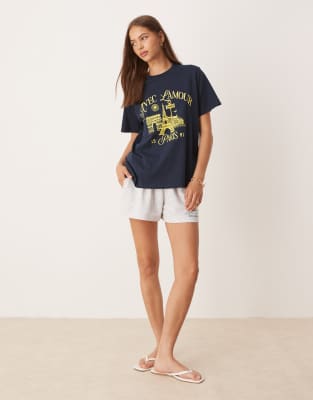 Asos Design Regular Fit T-shirt With L'amour Paris Graphic In Blue