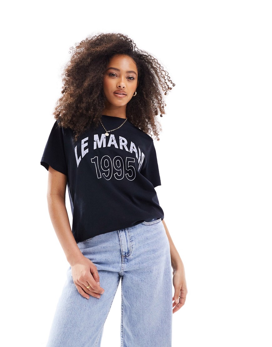 ASOS DESIGN regular fit t-shirt with le marais graphic in black-Navy