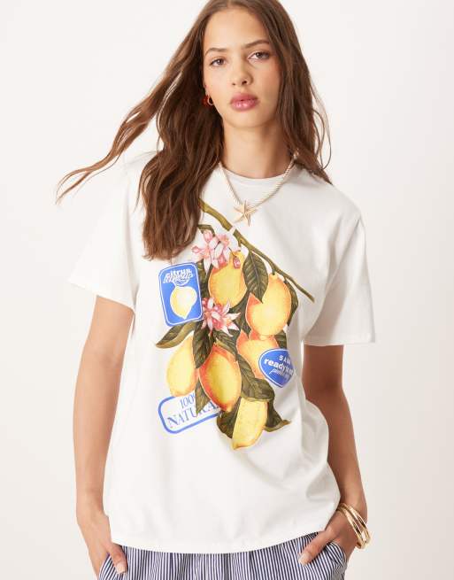 ASOS DESIGN regular fit t-shirt with lemon graphic in white