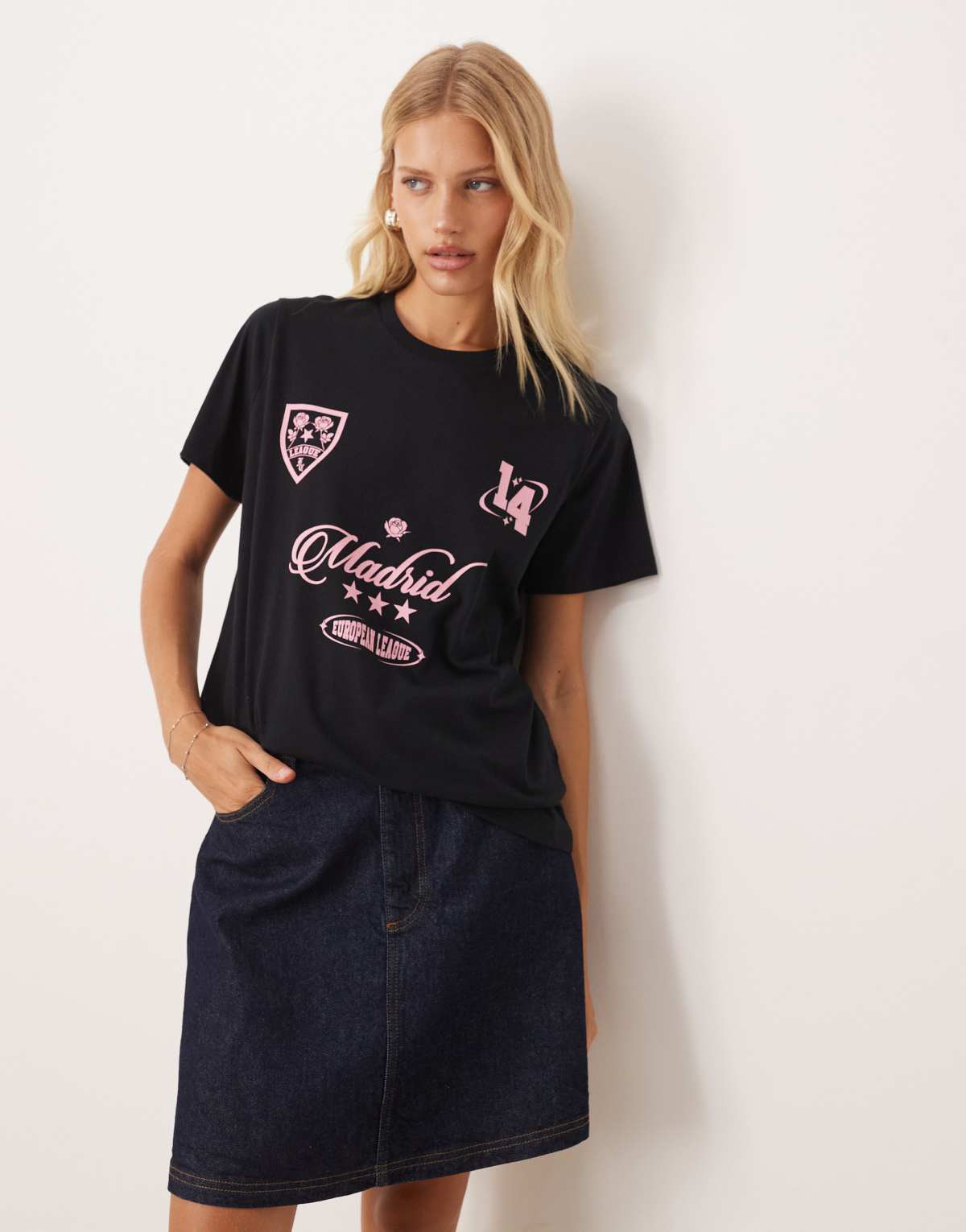 ASOS DESIGN regular fit t-shirt with madrid football style graphic in black