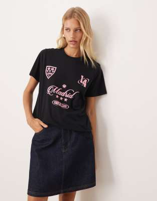 Asos Design Regular Fit T-shirt With Madrid Soccer Style Graphic In Black