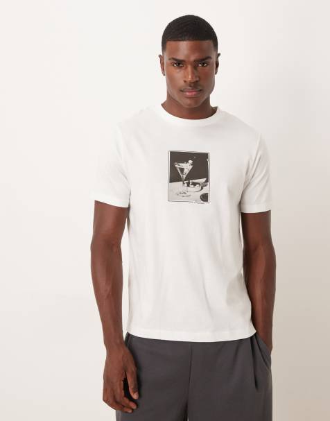 ASOS DESIGN regular fit T-shirt with martini graphic in white - view 1