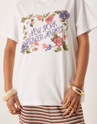 Asos Design Regular Fit T-shirt With New York Flower Market Graphic In White
