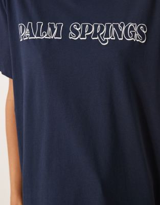 Asos Design Regular Fit T-shirt With Palm Springs Graphic In Navy