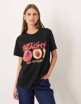 Asos Design Regular Fit T-shirt With Peachy Graphic In Black