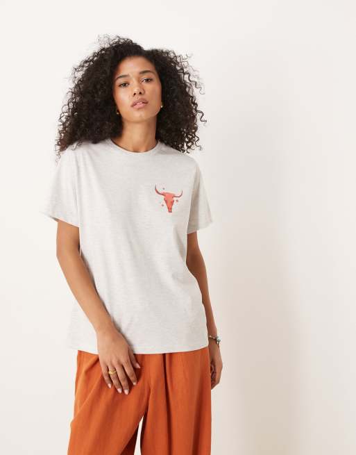 ASOS DESIGN regular fit t-shirt with rodeo cowboy graphic in ice marl, 2 of 4