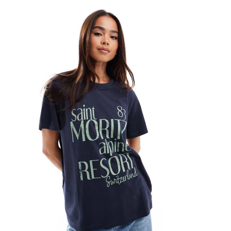 ASOS DESIGN regular fit t shirt with Saint Moritz print in blue ASOS