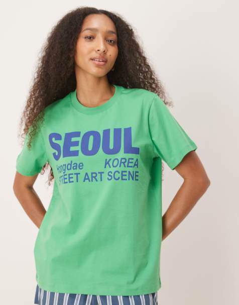 ASOS DESIGN regular fit T-shirt with Seoul graphic in green - view 1