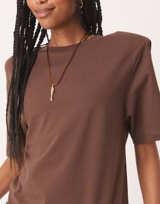 Asos Design Regular Fit T-shirt With Shoulder Pads In Brown