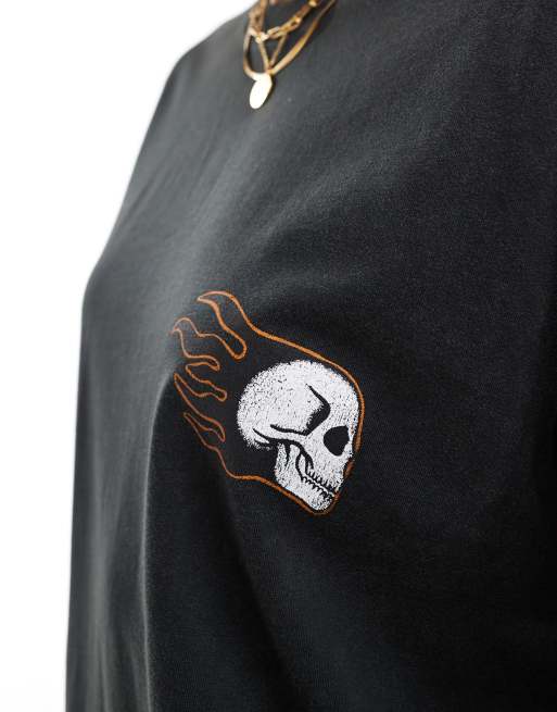 ASOS DESIGN regular fit T-shirt with skull pocket graphic in washed charcoal, 4 of 4