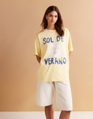 Asos Design Regular Fit T-shirt With Sol De Verano Graphic In Yellow
